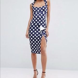 ASOS scuba spot midi dress with ruffle | Size 4